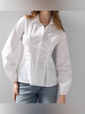 NWT WHBM Grommet Poplin Shirt